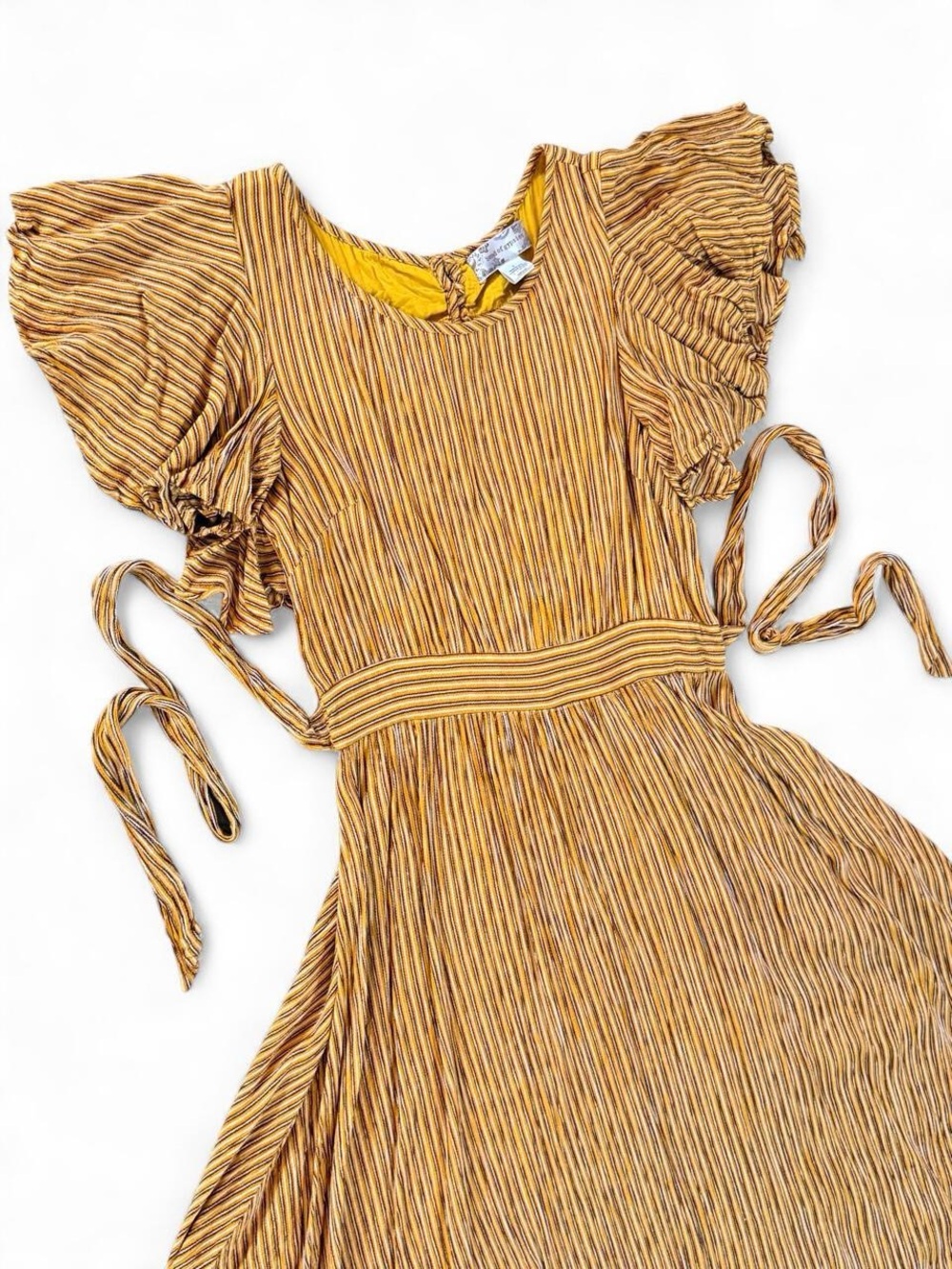 Band of Gypsies Mustard Stripe Midi Dress ✦ Cottagecore / Boho - Picture 2 of 8